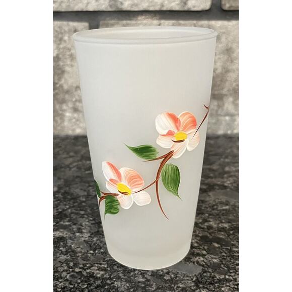 (2) Vintage Hazel Atlas Handpainted Cherry Blossom Frosted Drinking Glasses - Picture 3 of 6